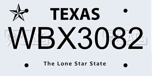 WBX3082 Texas License Plate