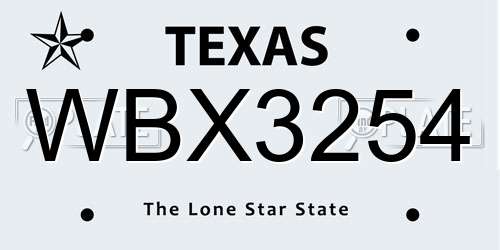 WBX3254 Texas License Plate