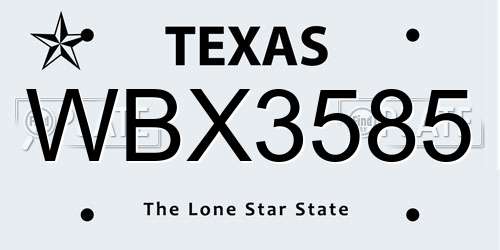 WBX3585 Texas License Plate