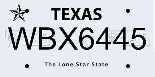 WBX6445 Texas License Plate