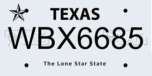 WBX6685 Texas License Plate