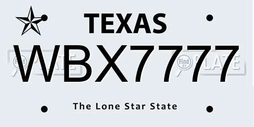 WBX7777 Texas License Plate