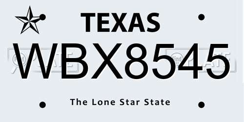 WBX8545 Texas License Plate
