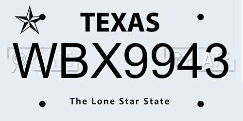 WBX9943 Texas License Plate