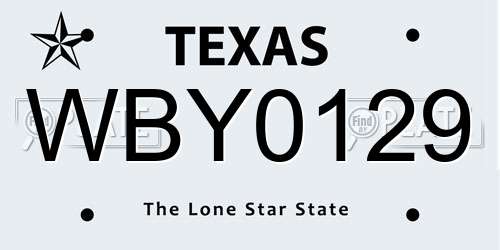 WBY0129 Texas License Plate
