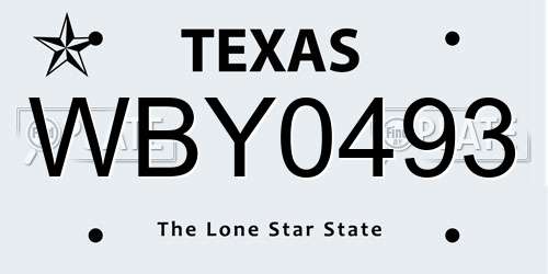 WBY0493 Texas License Plate