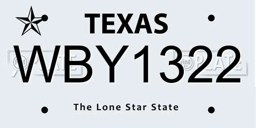 WBY1322 Texas License Plate