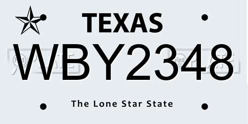 WBY2348 Texas License Plate