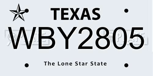 WBY2805 Texas License Plate