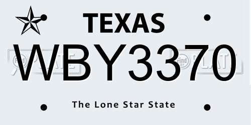 WBY3370 Texas License Plate