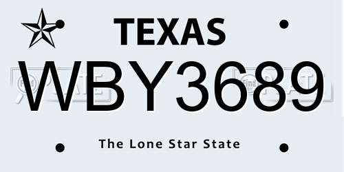 WBY3689 Texas License Plate