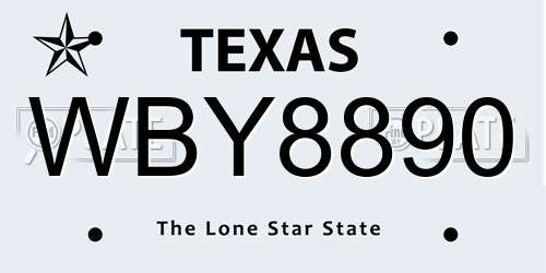 WBY8890 Texas License Plate