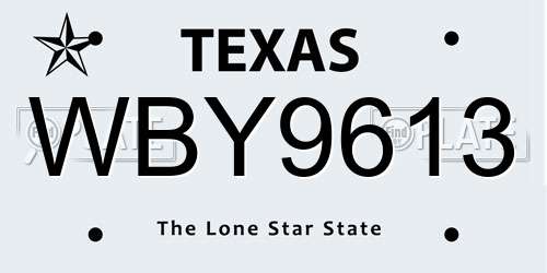 WBY9613 Texas License Plate