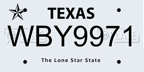 WBY9971 Texas License Plate