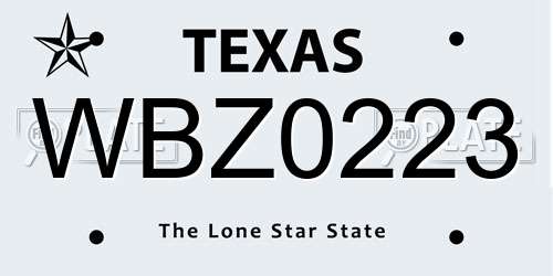 WBZ0223 Texas License Plate