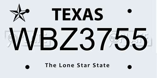WBZ3755 Texas License Plate
