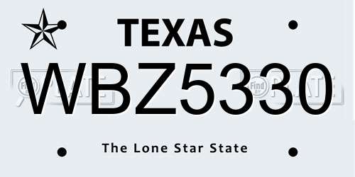 WBZ5330 Texas License Plate