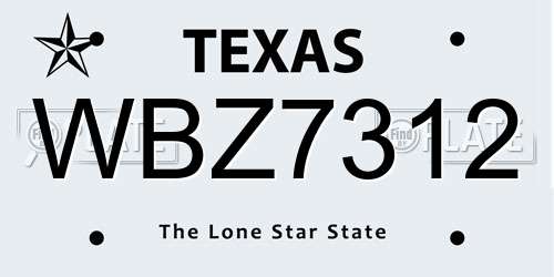WBZ7312 Texas License Plate
