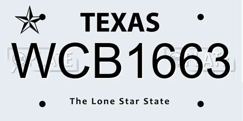 WCB1663 Texas License Plate