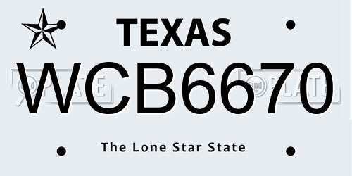 WCB6670 Texas License Plate