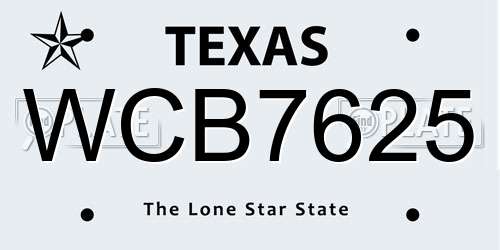 WCB7625 Texas License Plate
