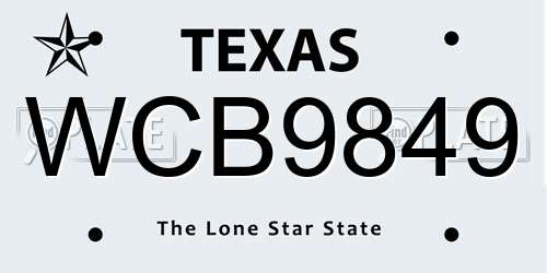 WCB9849 Texas License Plate
