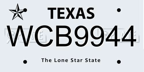 WCB9944 Texas License Plate