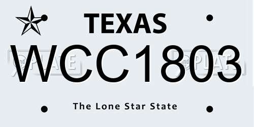 WCC1803 Texas License Plate