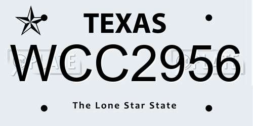WCC2956 Texas License Plate