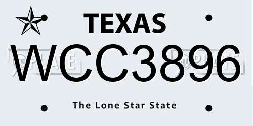 WCC3896 Texas License Plate