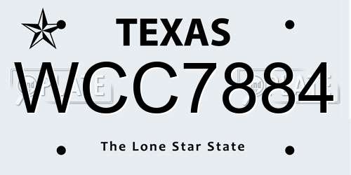 WCC7884 Texas License Plate