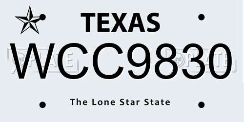 WCC9830 Texas License Plate