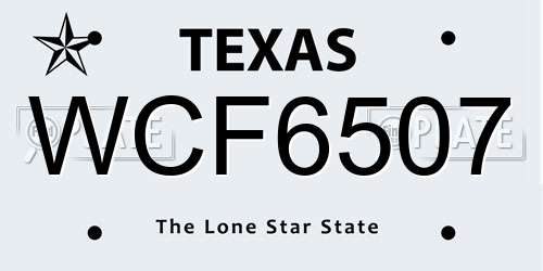 WCF6507 Texas License Plate