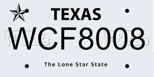 WCF8008 Texas License Plate