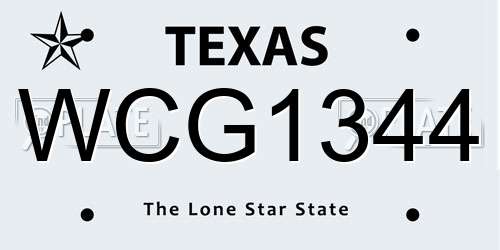 WCG1344 Texas License Plate