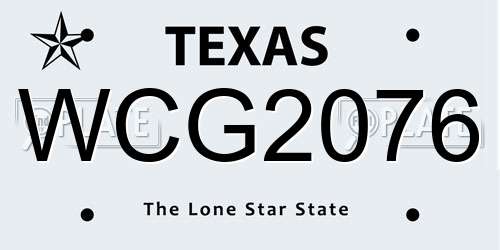 WCG2076 Texas License Plate