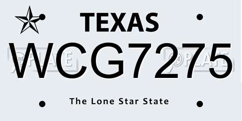 WCG7275 Texas License Plate