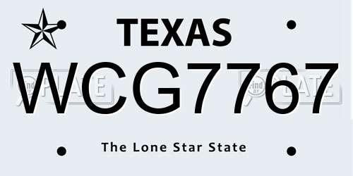 WCG7767 Texas License Plate