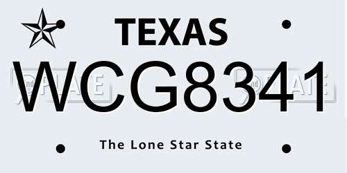WCG8341 Texas License Plate