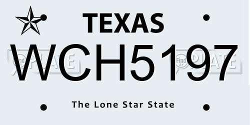 WCH5197 Texas License Plate