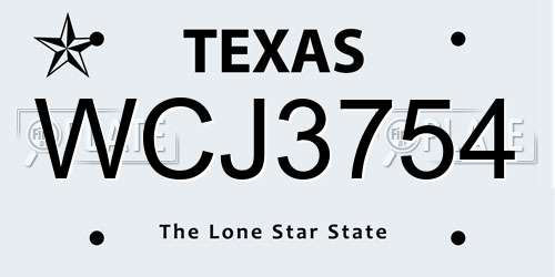 WCJ3754 Texas License Plate