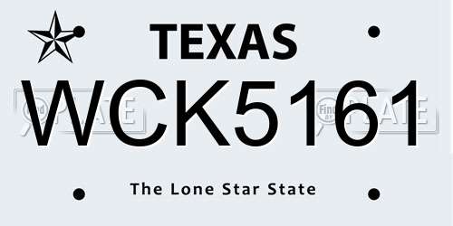 WCK5161 Texas License Plate