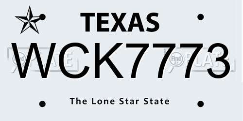 WCK7773 Texas License Plate