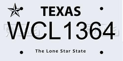 WCL1364 Texas License Plate