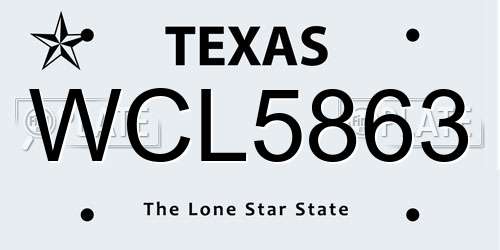 WCL5863 Texas License Plate