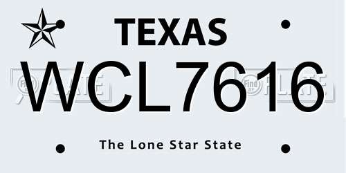 WCL7616 Texas License Plate