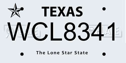 WCL8341 Texas License Plate