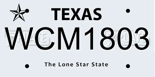 WCM1803 Texas License Plate
