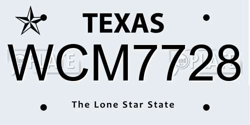 WCM7728 Texas License Plate