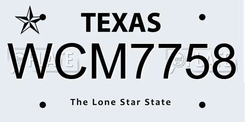 WCM7758 Texas License Plate